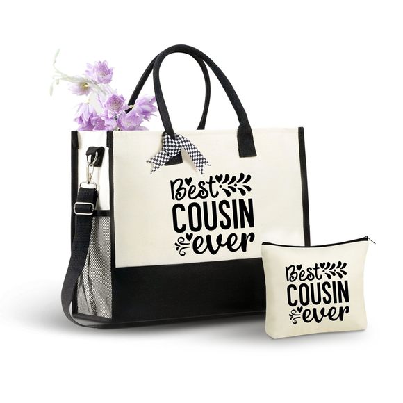 Cousin Gifts, Best Cousin Ever, Canvas Tote Bag Cousins, :< - Picture 1 of 8